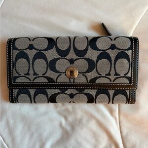 Coach Signature Leather Trim Trifold Black and Gray Wallet